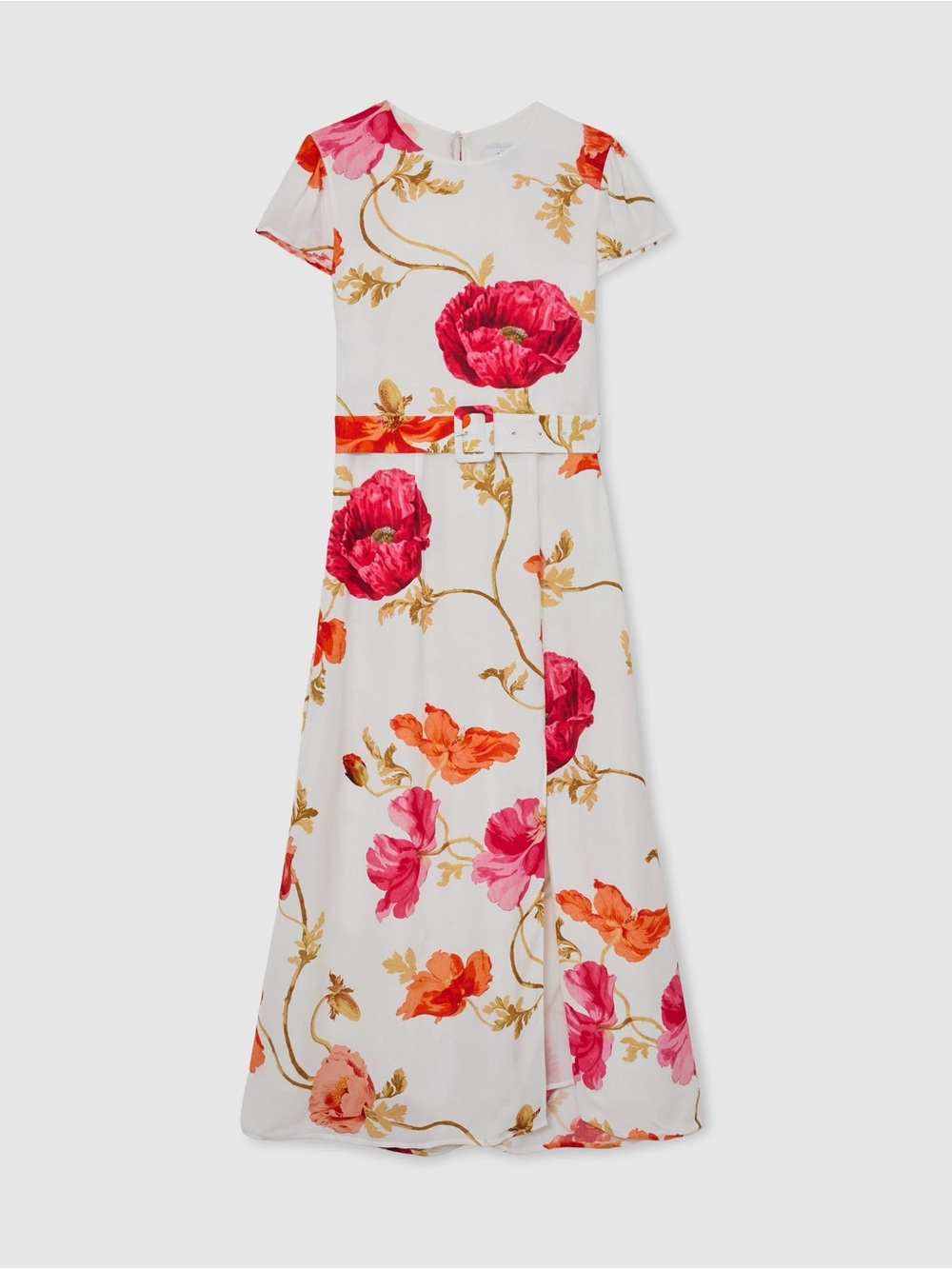 Reiss Floral-Print Belted Midi Dress in Ivory/Pink Floral on White Size 10 DL1 - Picture 13 of 13